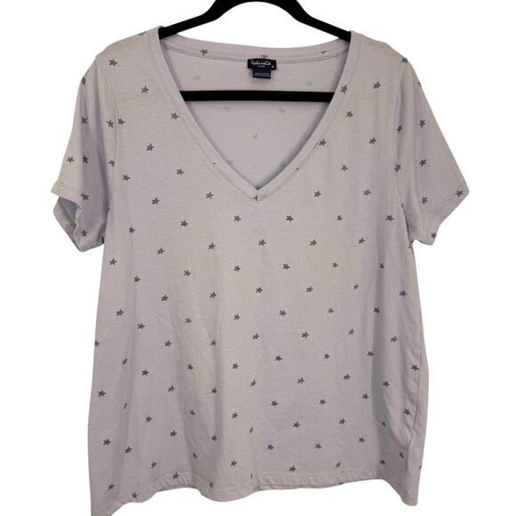 Splendid Short Sleeve V Neck Tee Women size XL Cotton Light Blue Stars Pattern - Picture 1 of 9